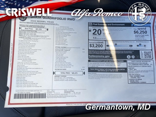 2024 Alfa Romeo Giulia GIULIA QUADRIFOGLIO RWD