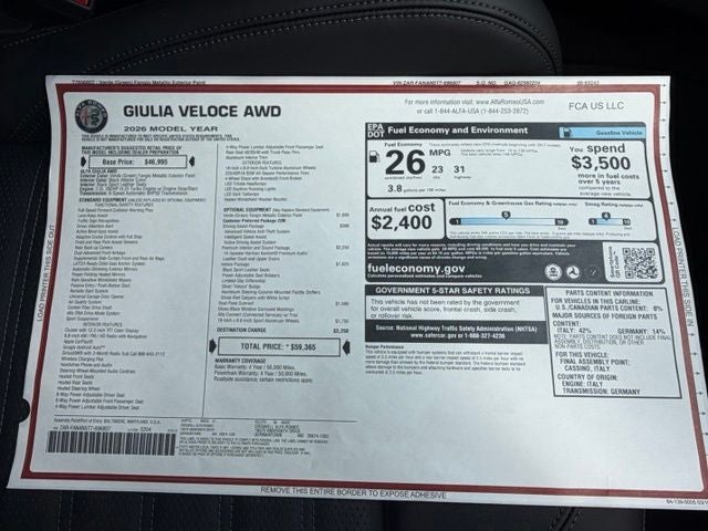 2026 Alfa Romeo Giulia GIULIA AWD