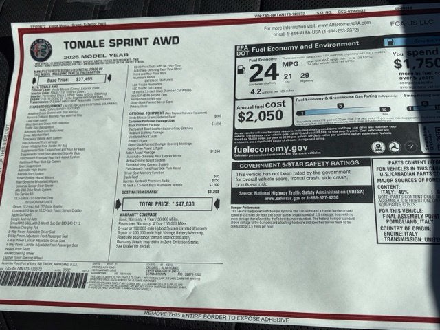 2026 Alfa Romeo Tonale TONALE SPRINT AWD