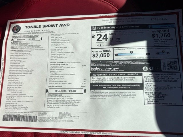 2026 Alfa Romeo Tonale TONALE SPRINT AWD