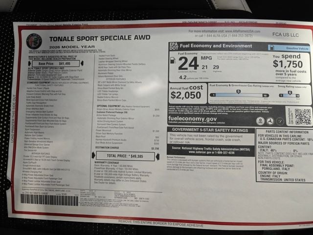 2026 Alfa Romeo Tonale TONALE SPORT SPECIALE AWD