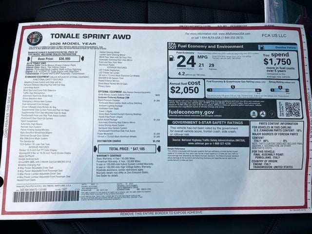 2026 Alfa Romeo Tonale TONALE SPRINT AWD