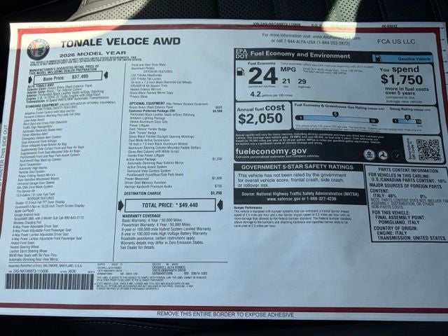 2026 Alfa Romeo Tonale TONALE VELOCE AWD